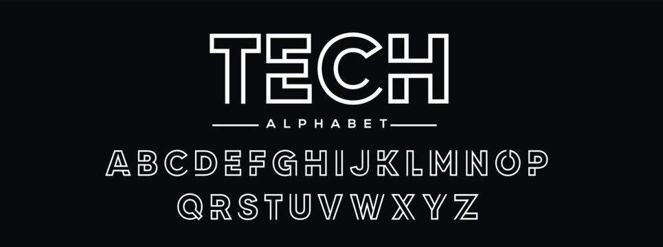 TECH  luxury abstract tech science alphabet font. double line digital space typography fonts vector illustration and logo design. Minimal Letter design.