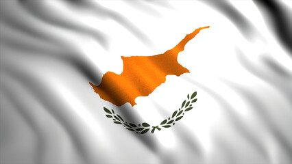 The flag of Cyprus.Motion.A bright white flag with an orange pattern.