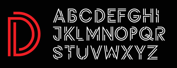 Double line creative minimal monogram font. Tech fonts for banner, digital and movie logo design. vector illustration