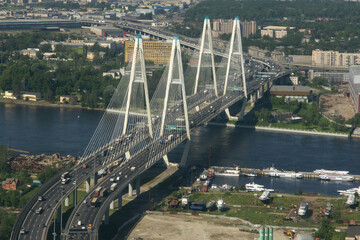 Russia. Saint-Petersburg. Ring road (king road). View of the Bolshoi Obukhov Bridge.