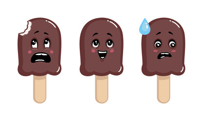 Ice cream Cartoon character, emotions, smile. Vector illustration