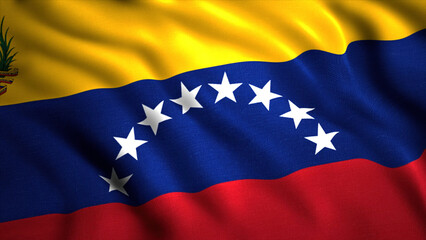 The flag of Venezuela.Motion .Tricolor flag with white stars in the middle.