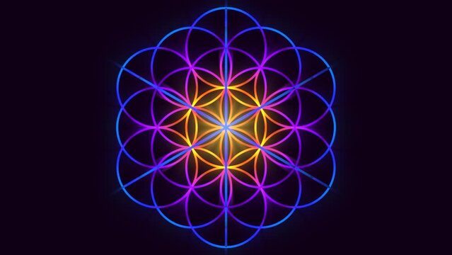 looped 3d animation multilevel symbol "flower of life" sacred geometry of astral projections