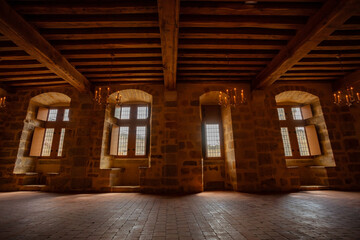 Medieval castle building interior with stone walls