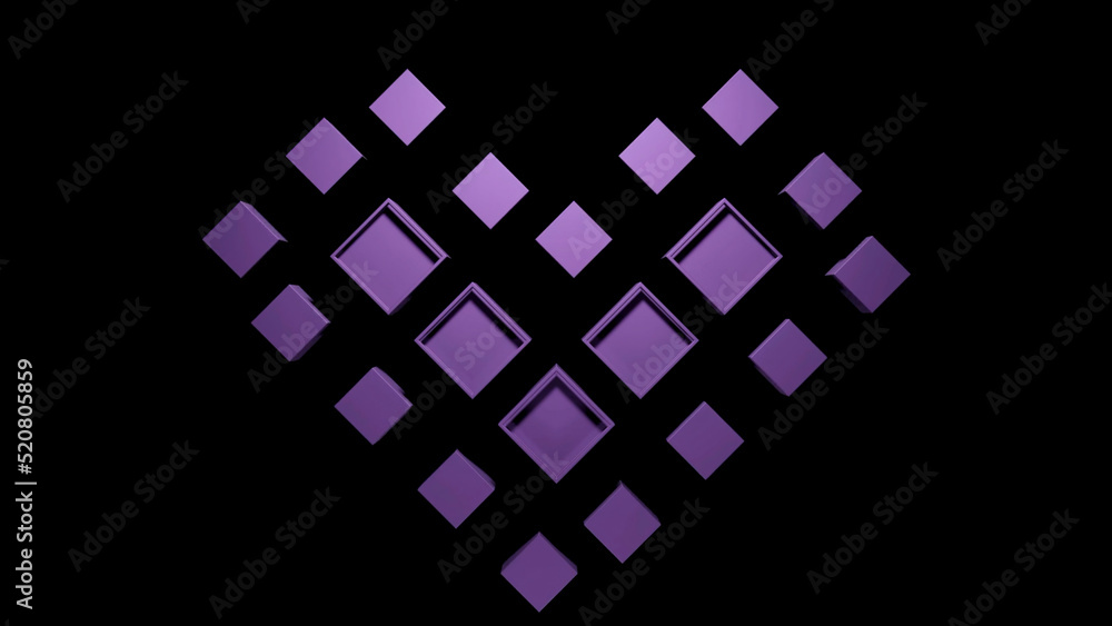 Poster heart of retro squares. design. retro game with moving squares creating heart. heart shape of moving
