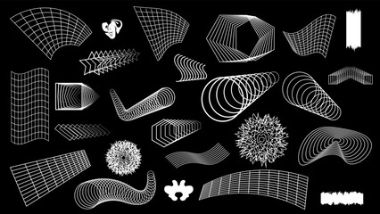 Set of different retro futuristic design elements. Geometric abstract elements. Retro 80s style design elements. Vector illustration