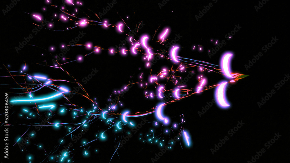 Poster 3d neural network with electrical impulses. design. neural branches with fast glowing pulses on blac