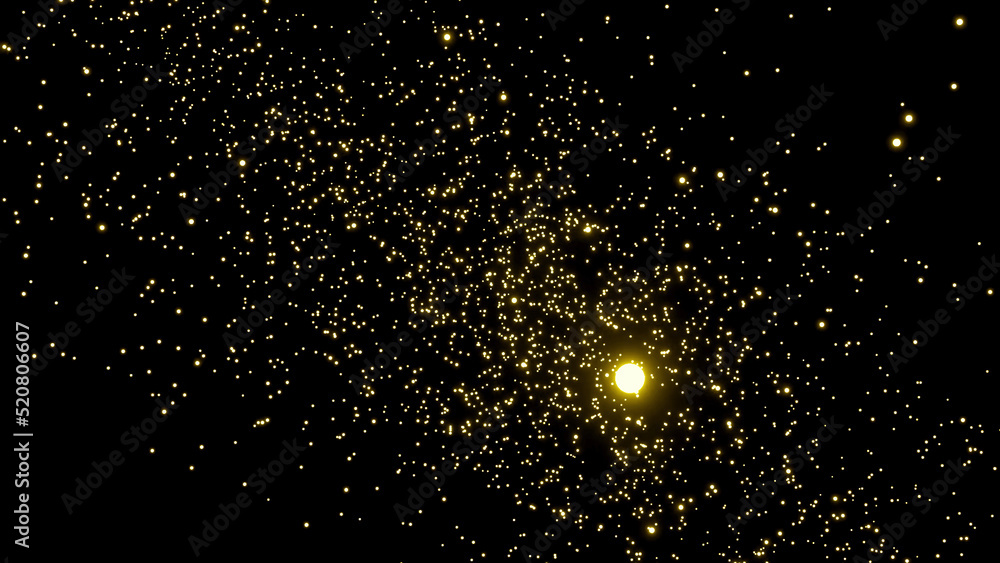 Poster cloud of glowing cosmic flow particles. design. lot of luminous particles are moving in cosmic strea