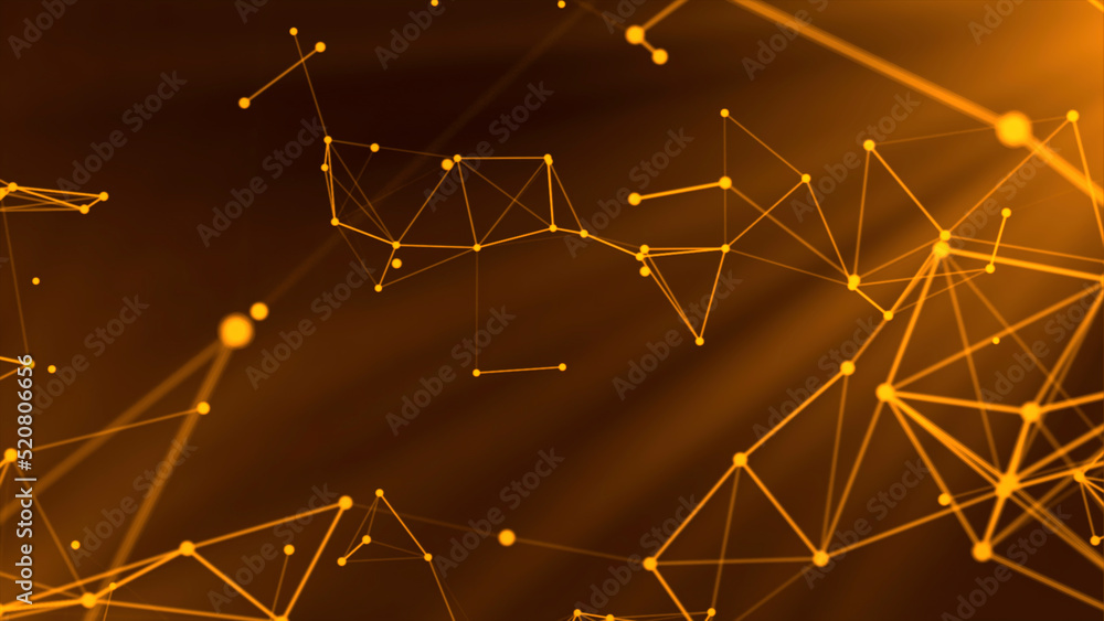 Poster moving molecular chains in computer. motion. 3d lines in plexuses move in computer space. geometric 