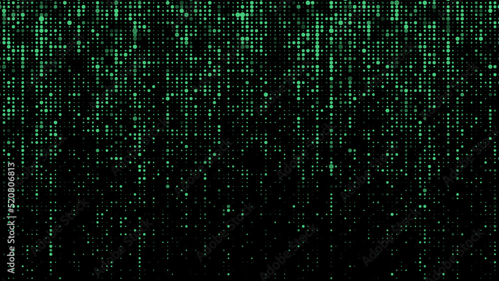 Poster digital vector green matrix. futuristic dots background. cyber texture with particles different size