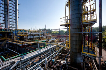 Refinery oil and gas pipelines constructions. Industrial background