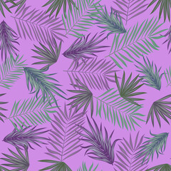 Crisp seamless pattern of bright abstract tropical leaves.