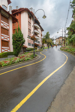Rua Torta street, a street with curves that is a tourist spot of Gramado, RS, Brazil.