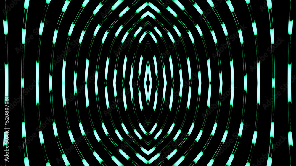 Poster Neon futuristic pattern with moving lines. Design. Oval neon pattern with stripes. Glowing stripes move in geometric pattern
