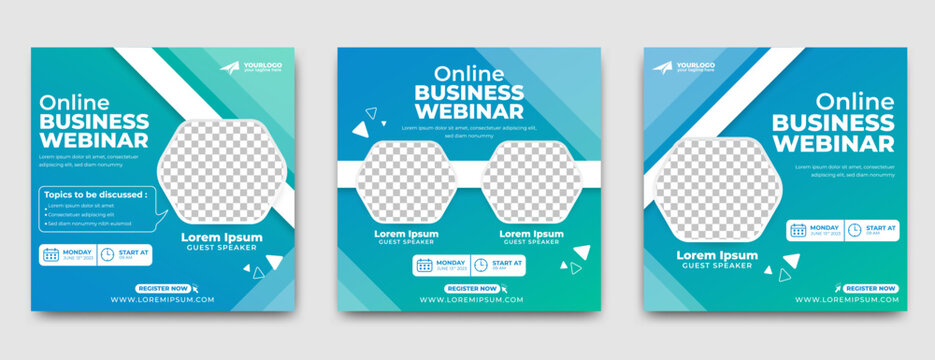 Set of Webinar promotion square banner template. Usable for social media post and web ads