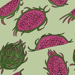 Seamless pattern with dragonfruit dragon fruit dragon eye magenta 