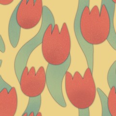 Seamless pattern with flowers tulip tulips leaves green and red