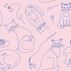 Seamless pattern with linework line cats cute simple