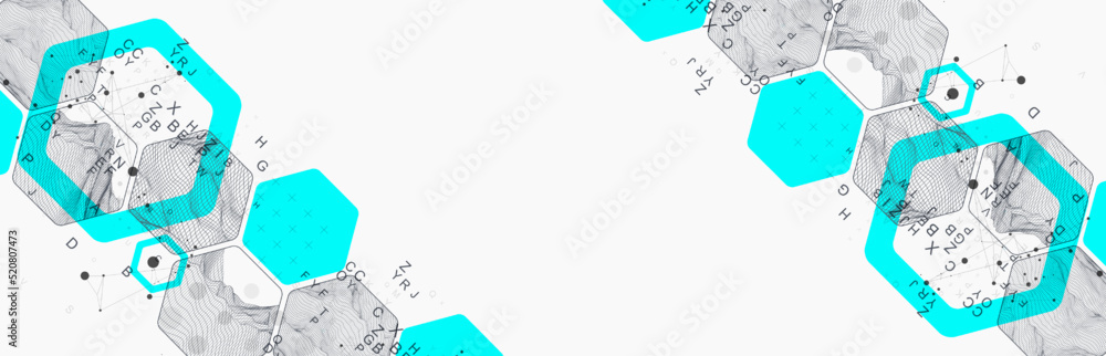 Aufkleber Modern science or technology abstract background using hexagonal shapes. Wireframe spot surface illustration. Vector.