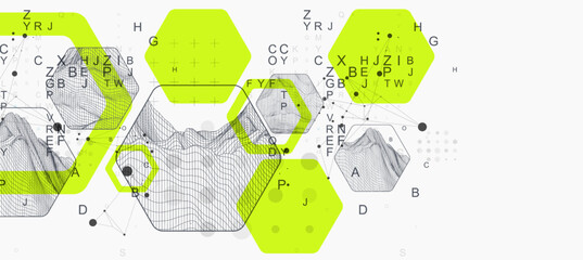 Modern science or technology abstract background using hexagonal shapes. Wireframe spot surface illustration. Vector.