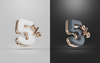 shopping offer 5 percent discount white and black two different color 3d render concept 