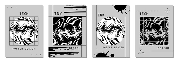 Set of abstract posters in cyberpunk style for your banner, flyer or business card. Modern, trendy colors, minimalism art.