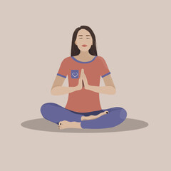 Asian young woman with dark long hair is practicing yoga