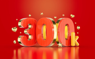red golden number 300k social media followers Subscribers celebration 3d render