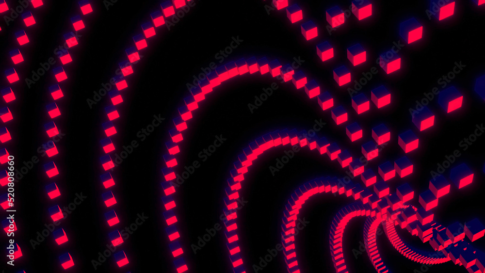 Poster moving stream of lines from squares. design. curved lines of squares move in space. 3d cubes move in