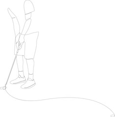 Continuous line drawing of male golfer playing golf. Male golf player on professional golf course. Vector illustration isolated on white background.