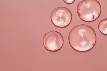 Cosmetic serum gel beauty drop on pink color background. Skincare beauty product with bubbles texture.	