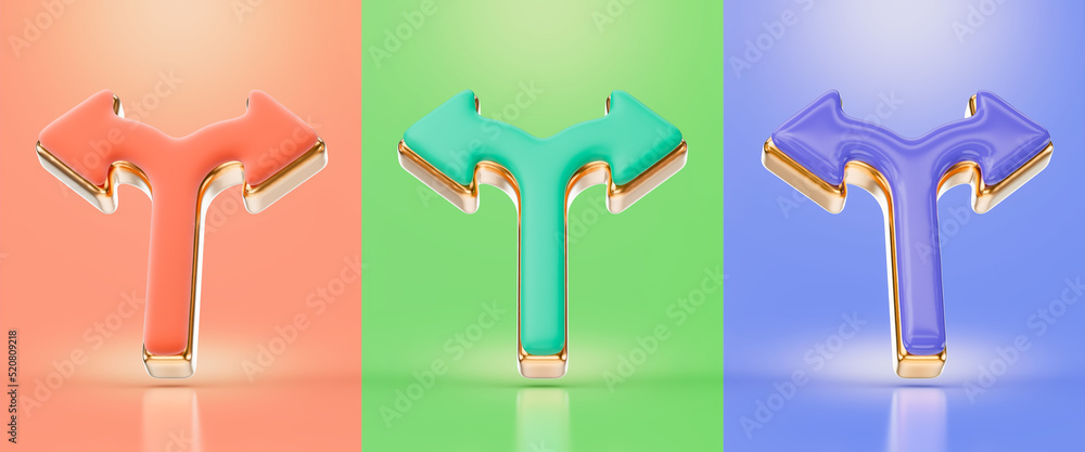 Poster left and right arrow red green and purple color 3d render concept for rode side signal indicator