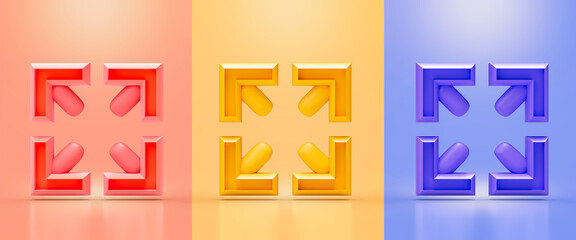 Obraz premium expand sign red yellow and purple color 3d render concept for expand full screen view angle