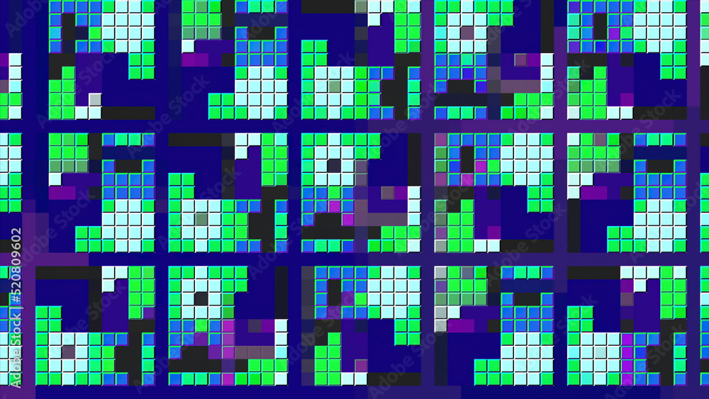 Poster colorful mosaic squares move in pattern. motion. stylish pixel pattern of changing squares. square p