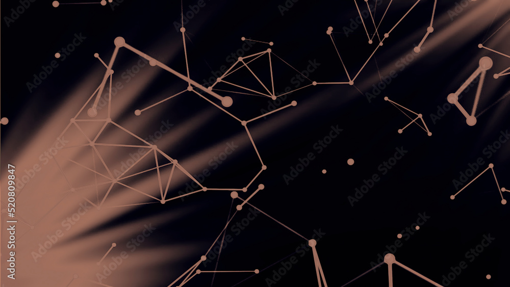 Poster moving molecular chains in computer. motion. 3d lines in plexuses move in computer space. geometric 