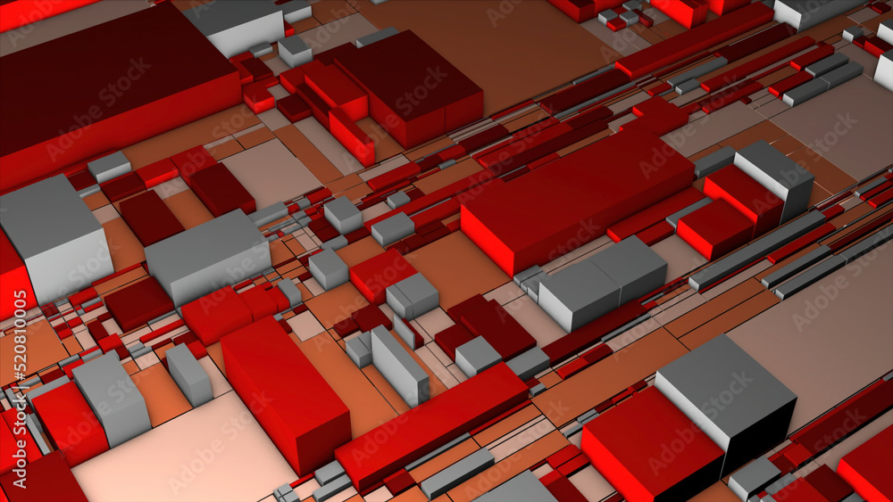 Poster colorful cubes on 3d surface. motion. 3d projection of chip with colorful cubes. abstract city plan 