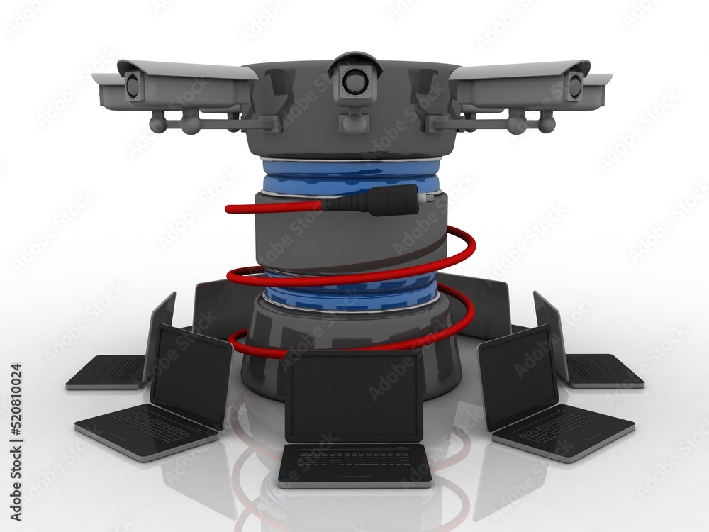 Poster 3d rendering technology computer database network protection cctv camera