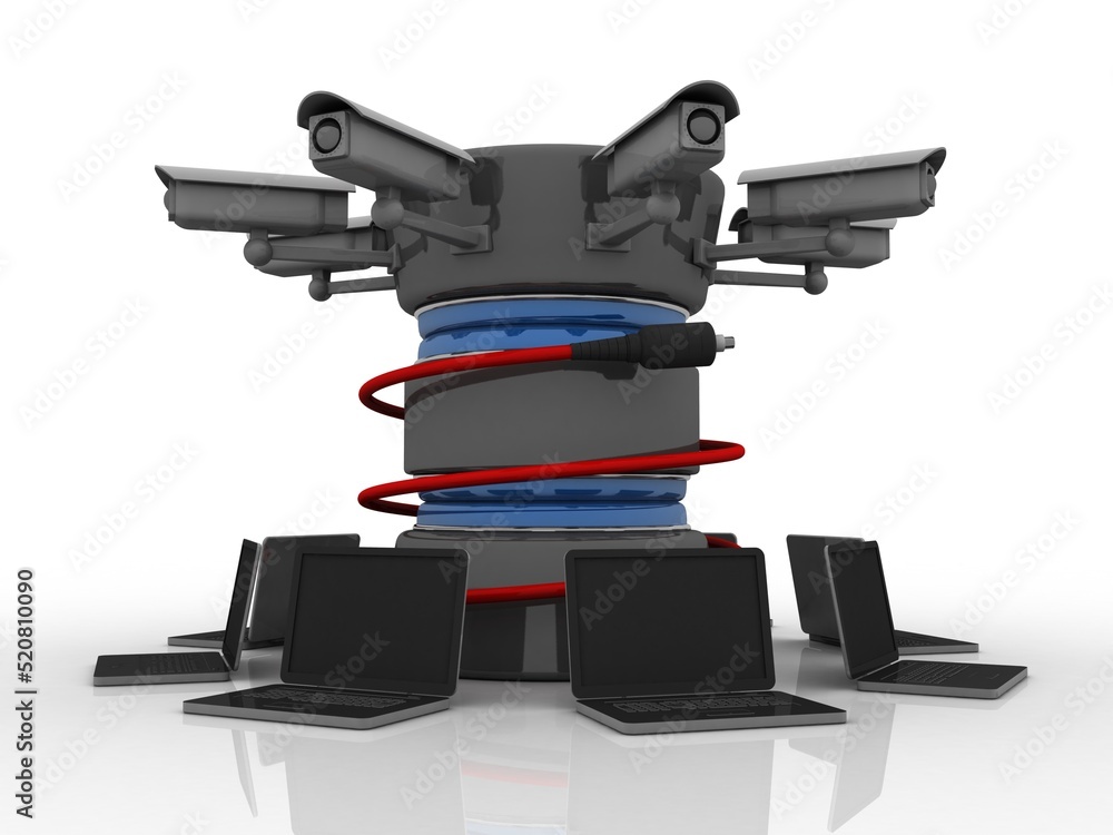 Poster 3d rendering technology computer database network protection cctv camera