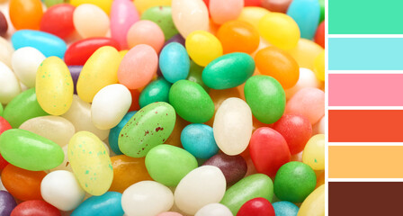 Sweet candies as background, closeup. Different color patterns