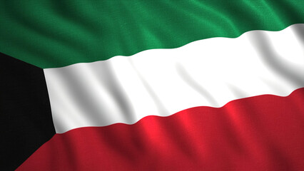 Beautiful flag is waving in wind. Motion. Patriotic 3d animation with flag of country. Close-up of waving 3D flag of Kuwait