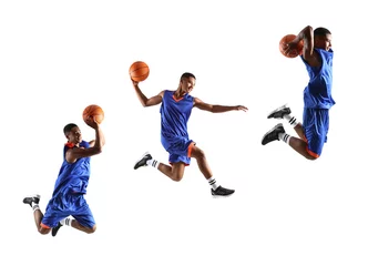 Foto op Plexiglas Set of young African-American basketball player on white background © Pixel-Shot