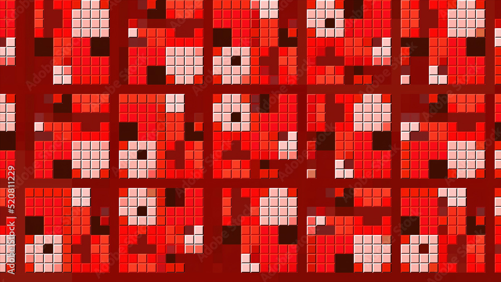 Poster background with bright pixel pattern changing in squares. motion. stylish pixel pattern moves in squ