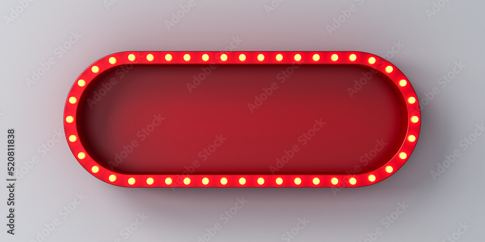 Aufkleber retro long billboard or blank signboard with glowing yellow neon light bulbs isolated on white wall 