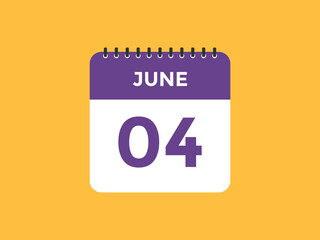 june 4 calendar reminder. 4th june daily calendar icon template. Vector illustration 
