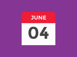 june 4 calendar reminder. 4th june daily calendar icon template. Vector illustration 
