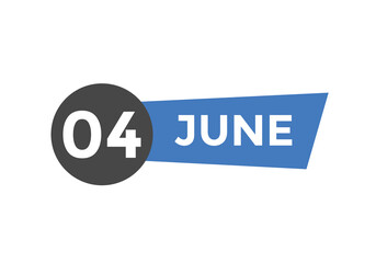 june 4 calendar reminder. 4th june daily calendar icon template. Vector illustration 
