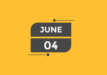june 4 calendar reminder. 4th june daily calendar icon template. Vector illustration 
