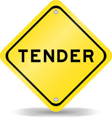 Yellow color transportation sign with word tender on white background