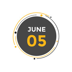 june 5 calendar reminder. 5th june daily calendar icon template. Vector illustration 
