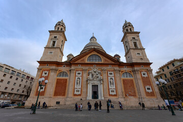 Fototapeta na wymiar GENOA, ITALY, FEBRUARY 22, 2022 - View of the Basilica of Santa Maria Assunta in Carignano in Genoa, Italy.